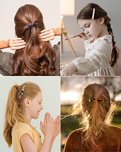 Tortoise Shell Hair Barrettes - 8 Pack Acetate Rectangle Hair Clips