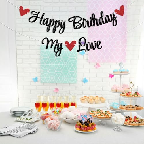 Happy Birthday My Love Banner - Black Glitter Party Decoration