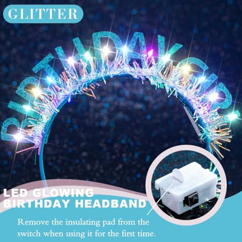Aceorna Pink LED Birthday Girl Crown Headband with Glitter - Blue Variant