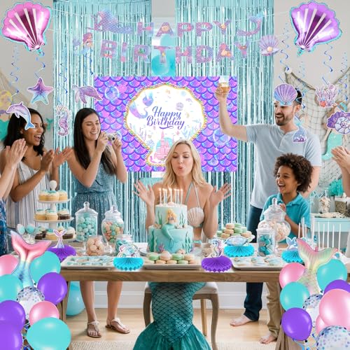 Mermaid Birthday Decorations Kit - Banner, Balloons & Centerpieces