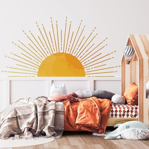 Large Boho Half Sun Wall Decal - Removable Vinyl Sticker for Kids Room