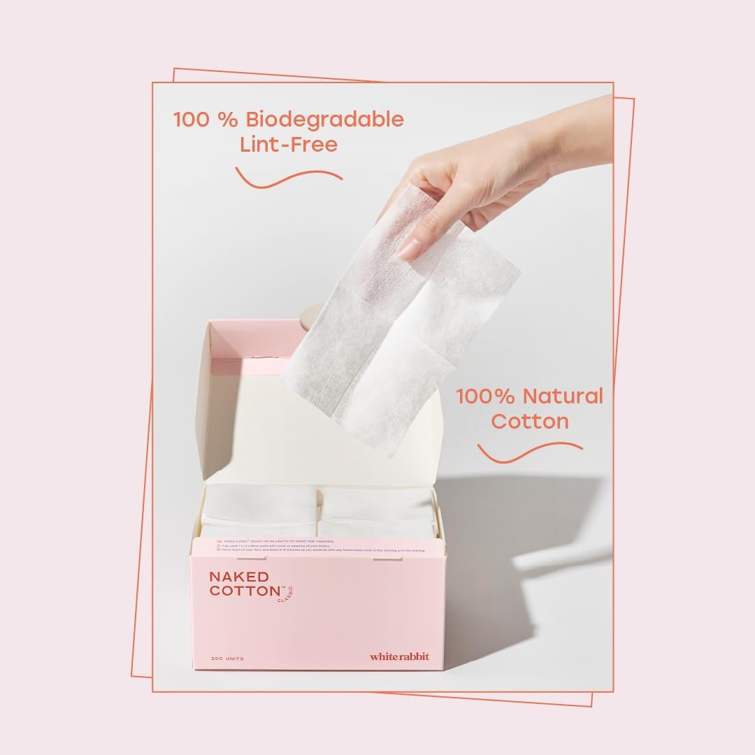 Naked Cotton Classic Pads - Premium 100% Cotton Toner & Makeup Remover | Unbleached, Lint-Free, Extra Soft | 100 Count