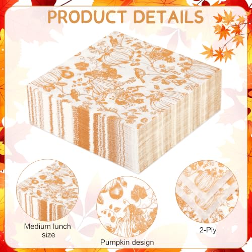 100Pcs Chinoiserie Pumpkin Paper Napkins - Elegant Fall Decor