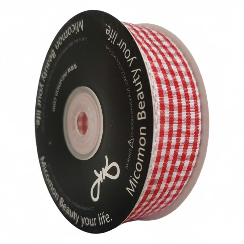 1-Inch Red and White Gingham Ribbon - 25 Yards Taffeta Plaid