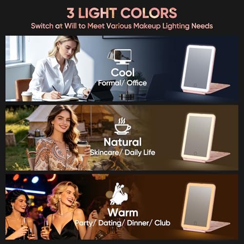 FUNTOUCH Marble Pink Rechargeable Travel Makeup Mirror with 72 LED Lights