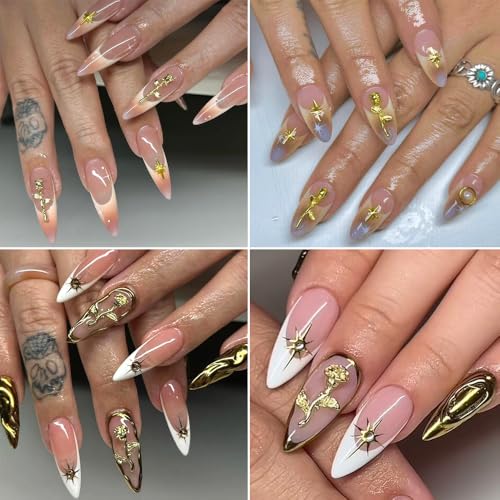 3D Alloy Rose Nail Art Charms - Mixed Gold Flower Decorations