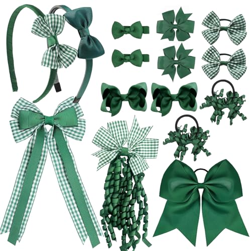15-Piece School Uniform Hair Bows Set - Grosgrain Clips & Headbands
