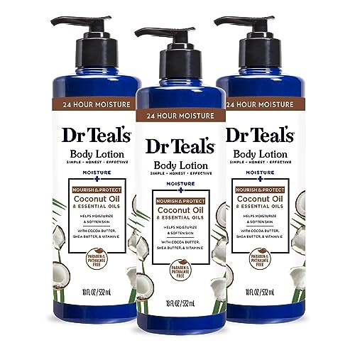 Dr Teal's Coconut Oil Body Lotion, 24-Hour Moisture, 18 Fl Oz (Pack of 3)