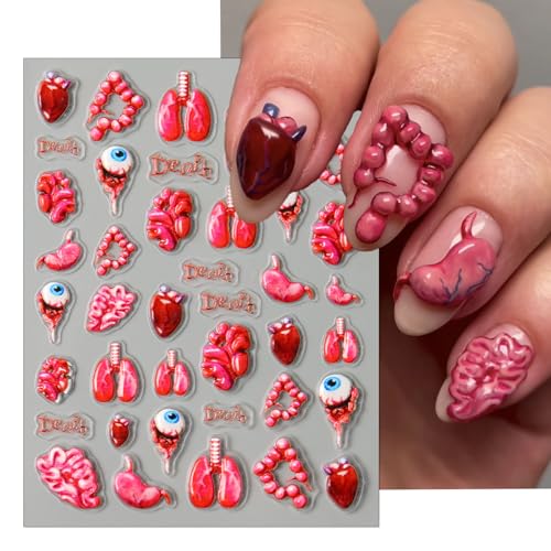 IDDFEVE Halloween Horror Nail Stickers, Embossed Eyeball Organs