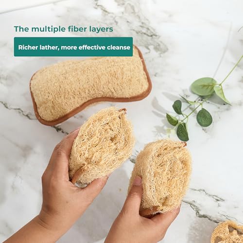 Large Natural Dual-Sided Loofah Sponge - Pack of 3, Exfoliating Bath Scrubber