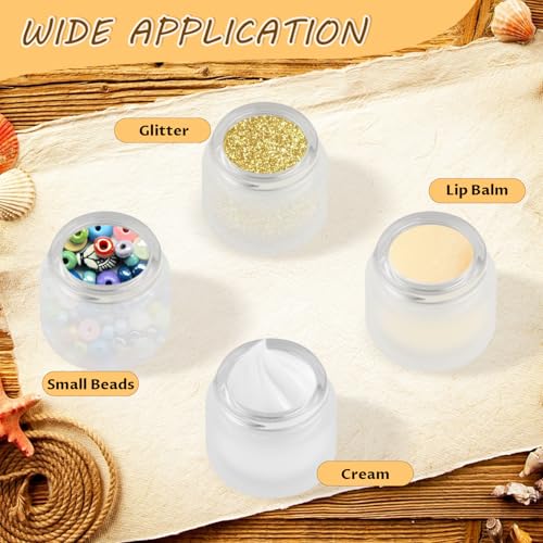 24 Pcs 10g Frosted Glass Cream Jars with Wood Grain Lids for Cosmetics