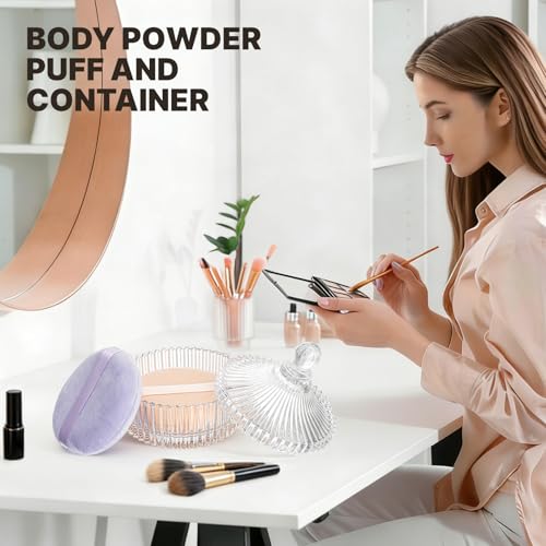 Extra Classic Body Powder Puff Set with Glass Container - 3 Pcs