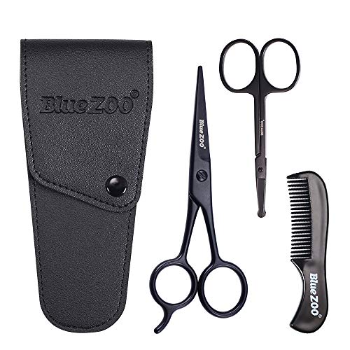 BlueZOO 3PCS Beard Mustache Nose Hair Scissors & Comb Kit