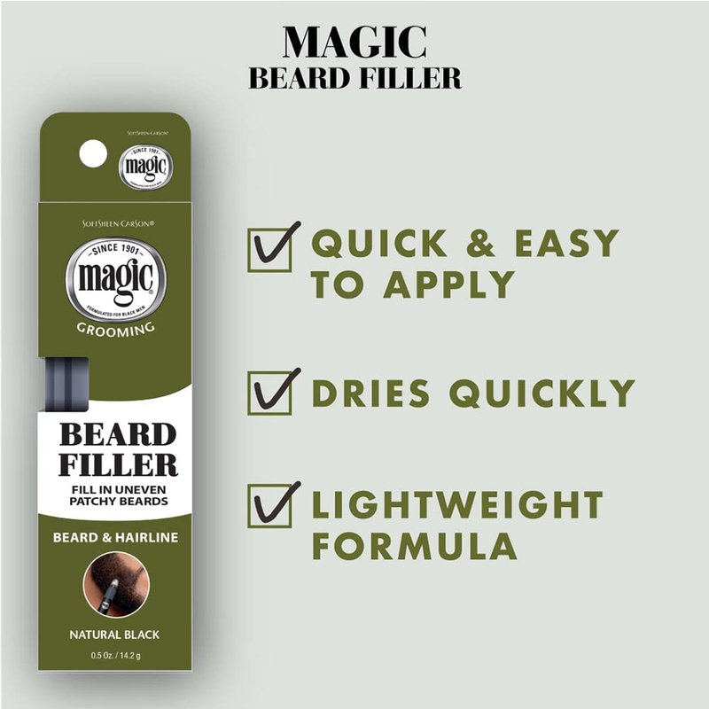 SoftSheen-Carson Magic Grooming Beard Filler Pencil Brush for Men, Waterproof, Fill in Patchy Beard & Cover Greys, Natural Black Shade, Black, 0.05 Fl Oz