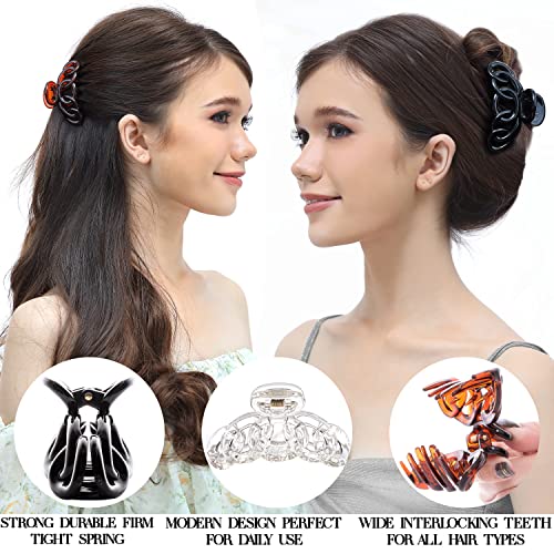 RC ROCHE 6 Pack Medium Black, Brown & Clear Hair Claw Clips for Strong Hold Women