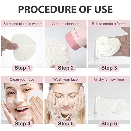 100-Pack Heart Shape Facial Sponges - Natural Cellulose for Cleansing & Exfoliating
