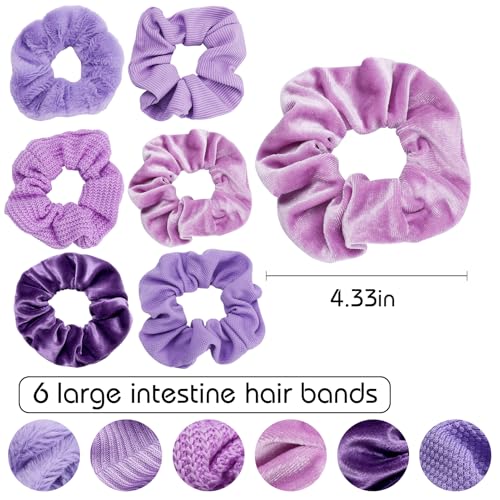 TUCEWP C-Purple 6PCS Velvet Scrunchies for Women Girls Thick Hair - Soft Hair Ties
