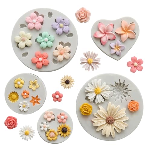 5 Pcs Flower Silicone Molds for Fondant, Chocolate & Crafts