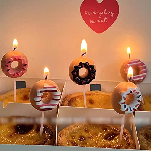 5 Mini Cute Donut Shaped Birthday Candles for Cake Decoration