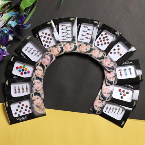 Wevez 12 Pack Self-Adhesive Bindi Stickers – Traditional Forehead Bindis for Festive Wear