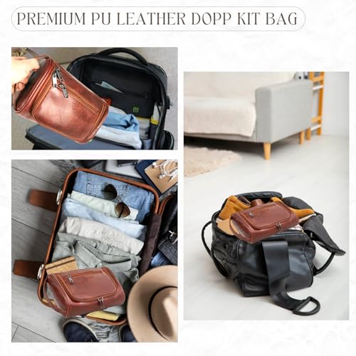 Cumbanho Men's Travel Toiletry Bag, Large PU Leather Dopp Kit - Mocha Brown