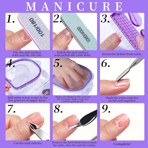Fandamei Nail Soaking Bowl Purple - Gel Remover & Cuticle Kit with Files & Tools