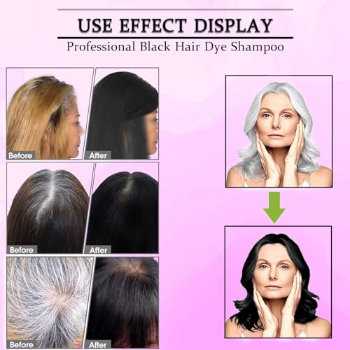 3-in-1 Herbal Black Hair Dye Shampoo for Gray Hair Coverage, 14 fl oz