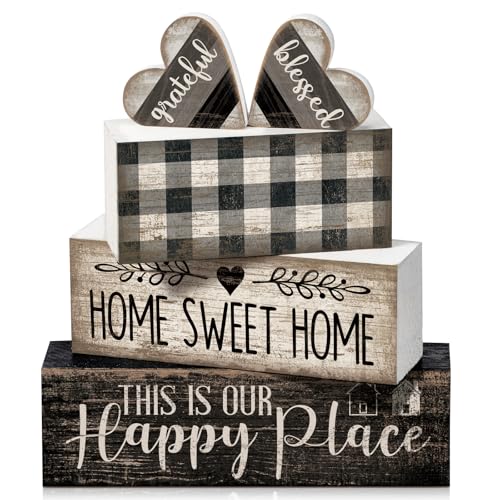 Moucuny 4-Piece Farmhouse Black & White Wooden Signs Set