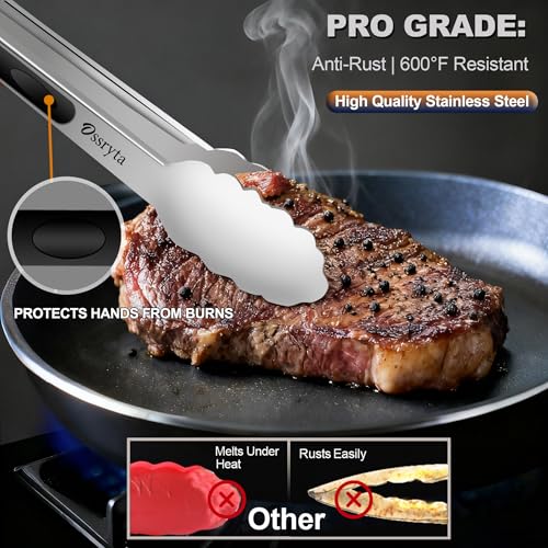 Ossryta Stainless Steel Tongs Set of 3 - Heavy Duty Locking Design