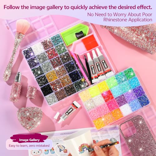 Urstand 48,000 Pcs Resin Jelly Rhinestones Kit with B7000 Glue & Tools for DIY Jewelry & Crafts