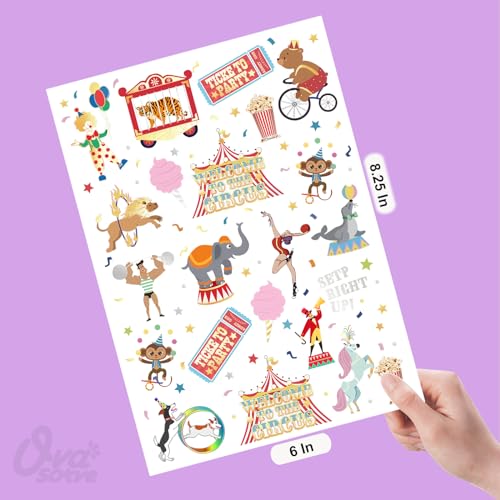Kids Circus Temporary Tattoos with Glitter - 42 Fun Carnival Designs for Parties