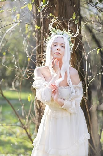 MOSTORY Handmade White Chrysanthemum Flower Antler Headpiece