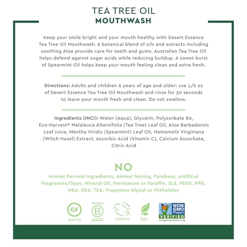 Desert Essence Tea Tree Oil Mouthwash - Alcohol-Free Spearmint, 16 fl oz