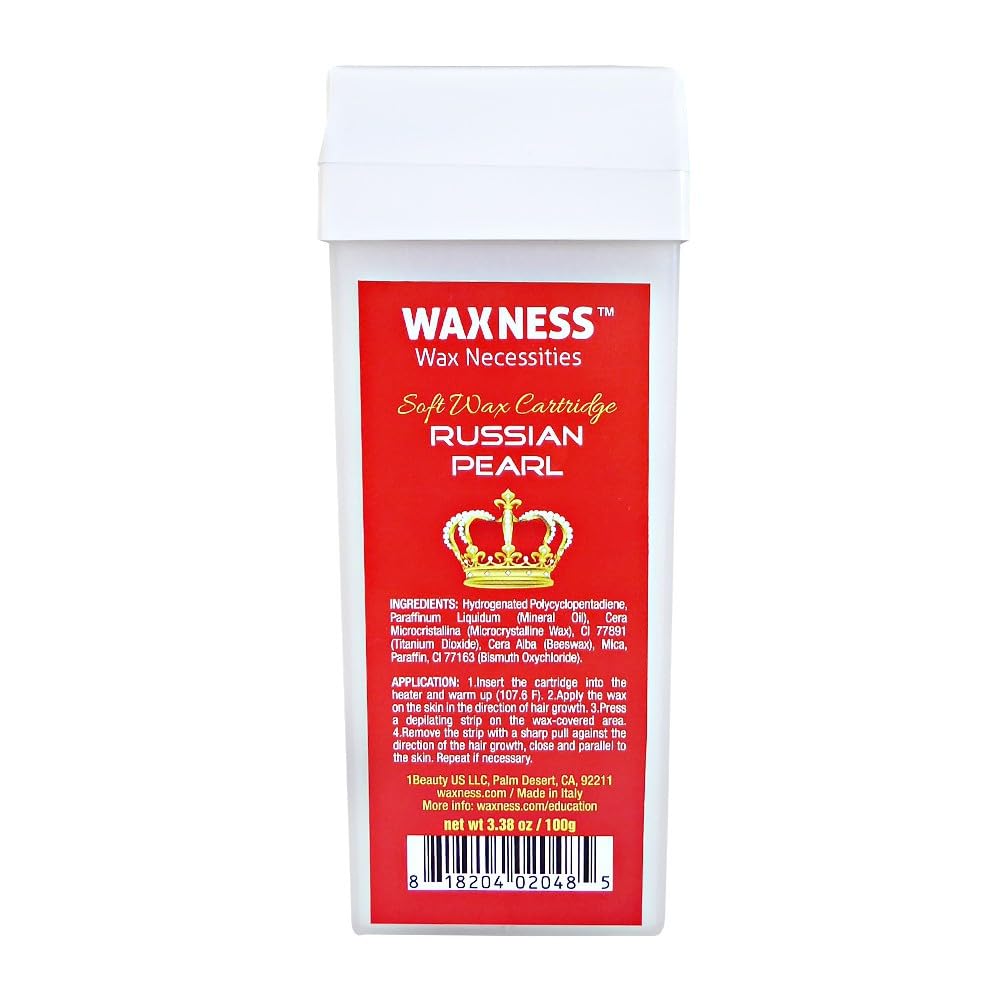 Waxness Russian Pearl Soft Wax Cartridge – Pack of 6× 3.38 oz (100 g) – Rosin-Free Soft Wax Roll-On with Creamy Texture and Skin Visibility, Professional Use – Made in Italy