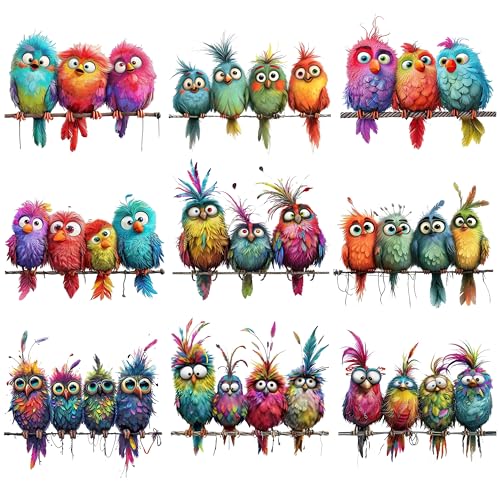 9-Piece Colorful Watercolor Bird Vinyl Wall Decals Set