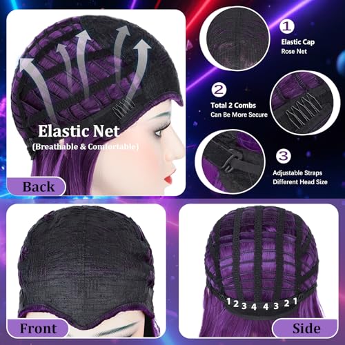 Dark Purple Bob Wig with Ruby Sticker for Women's Cosplay