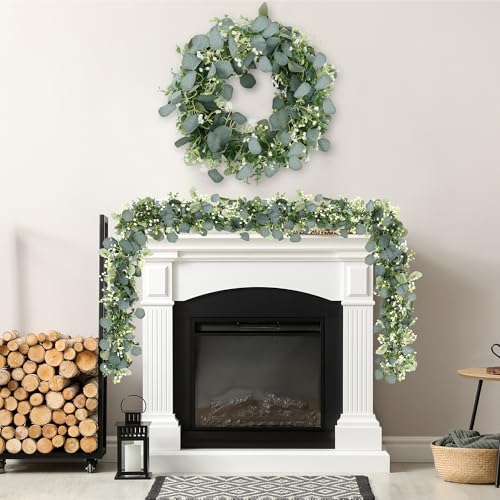 Artificial Eucalyptus Garland - 2 Pack Faux Silver Dollar Vines for Home Decor