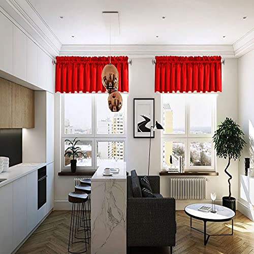 Red Window Valance - Darkening Rod Pocket Curtain, 52" x 18"