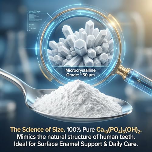 50g Non-Nano Microcrystalline Hydroxyapatite Powder - Fluoride-Free Enamel Repair & DIY Toothpaste Base with Stainless Steel Spoon