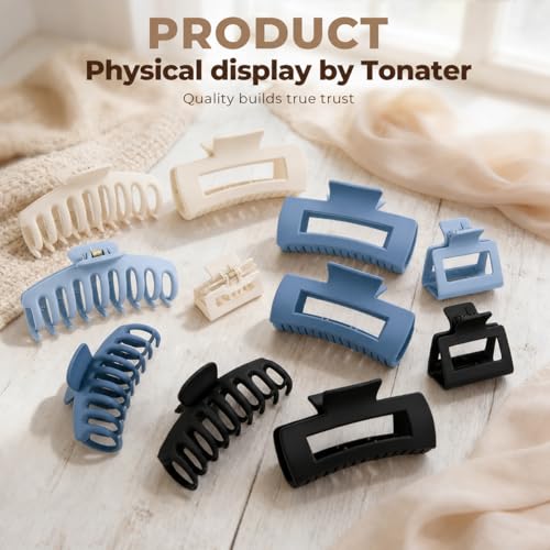 12 Pack Matte Hair Claw Clips Set - Black, Deep Blue, Light Blue, White