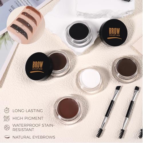 WTFACE Eyebrow Pomade Kit with Dual-Ended Brush - Waterproof & High Pigment #05 Black