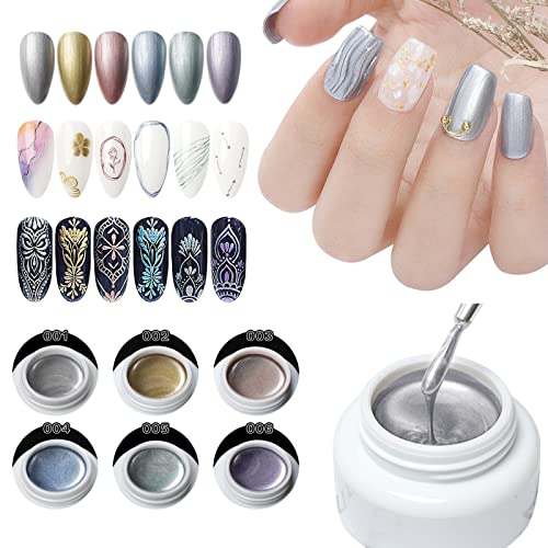 LOKFAR 6 Colors Metallic Chrome Gel Nail Polish Set with 3 Nail Brushes
