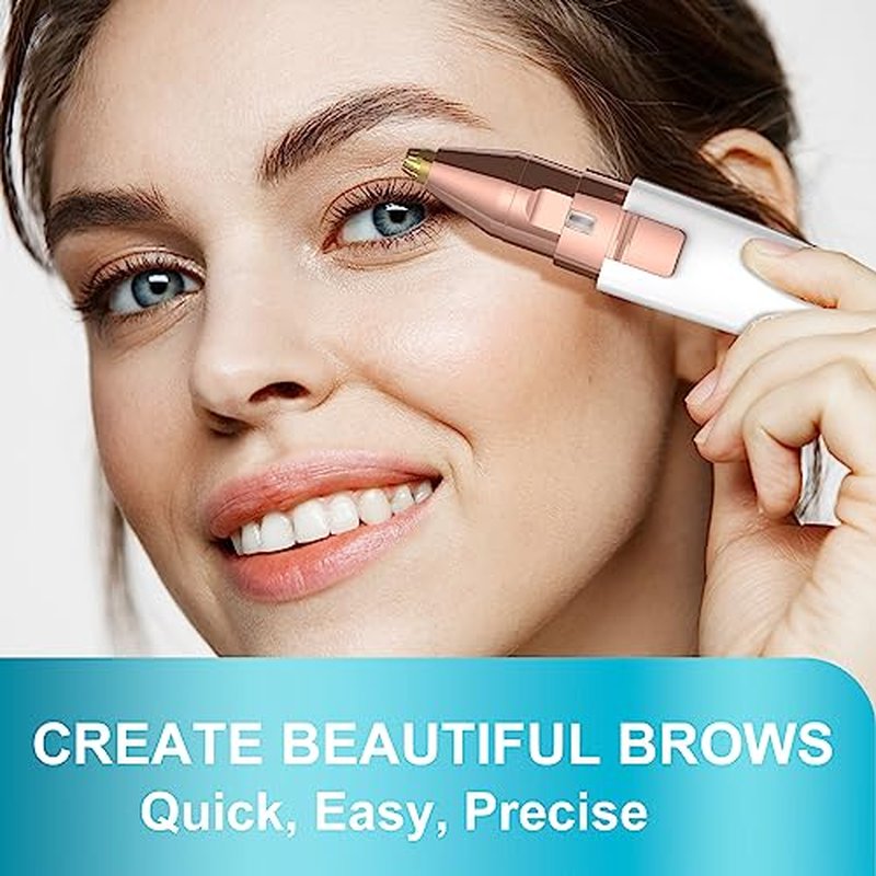 Eyebrow Trimmer, Facial Hair Removal for Women, 2 in 1 Rechargeable Eyebrow Razor & Painless Hair Remover Kit, Hair Removal Device for Eyebrows, Peach Fuzz, Lips, Arms, Legs with Light (Rose Gold£©