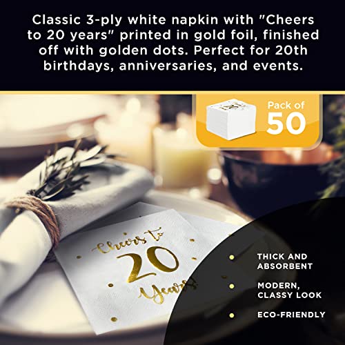 Cheers to 20 Years Cocktail Napkins - 50-Pack 3-Ply White Napkins