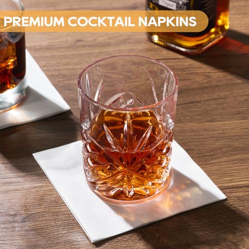 FOCUSLINE 100 Count Linen-Feel Disposable Cocktail Napkins - Soft & Absorbent Party Beverage Napkins