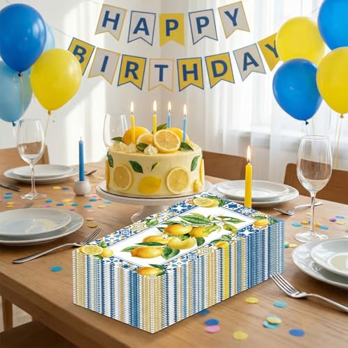 Lemon Disposable Paper Napkins - 100 Pack, 4.3 x 7.8 Inches