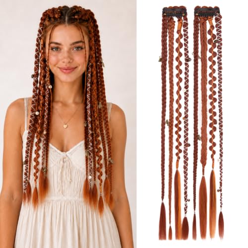 Rich Choices 20" Boho Dreadlock Clip-In Braid Extensions - Copper Red