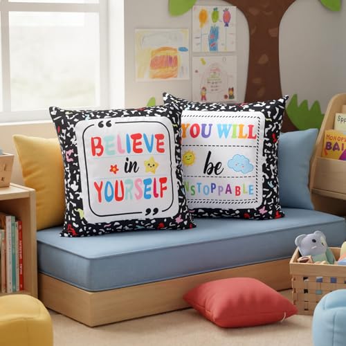 Hahafelt 2 Pcs 18x18 Inch Classroom Pillow Covers - Inspirational Designs