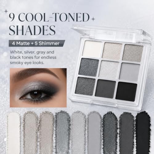 Black Smokey Eyeshadow Palette - 9 Cool Toned Shades