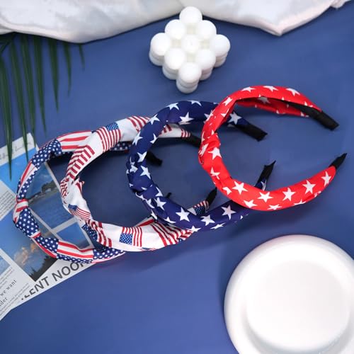 American Flag Headband for Women - Patriotic 4th of July Hair Accessories (4-Pack)
